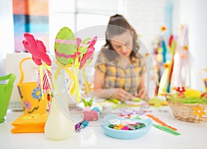 Closeup on threads and buttons on table