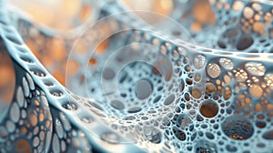 A closeup of a threedimensional digital rendering of a shape memory alloy structure. The virtual model is comprised of