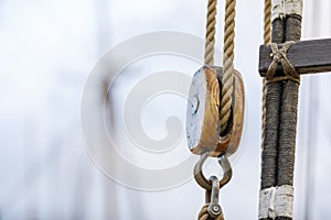 Closeup of tightropes and shekels of a yacht