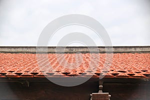 Closeup of tile roof of an ancient temple in Hai Duong