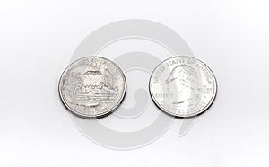 Closeup to Arkansas State Symbol on Quarter Dollar Coin on White Background