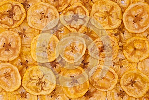 Closeup to Banana Chips Background/ Texture