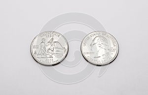 Closeup to California State Symbol on Quarter Dollar Coin on White Background