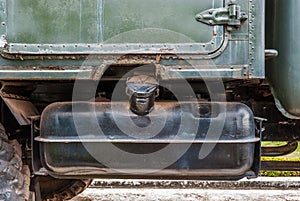 Closeup to Fuel Tank of Military Panzer, Truck