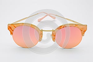 Closeup to Marble Frame with Rose Pink Lens Sunglasses, Isolated