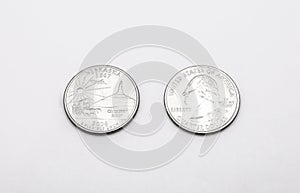 Closeup to Nebraska State Symbol on Quarter Dollar Coin on White Background