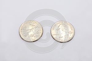 Closeup to Oklahoma State Symbol on Quarter Dollar Coin on White Background