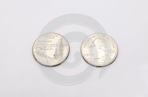 Closeup to Oregon State Symbol on Quarter Dollar Coin on White Background