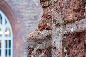 Closeup to the red-brick ruins of Tartu Cathedral