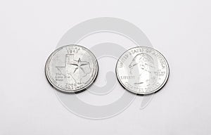 Closeup to Texas State Symbol on Quarter Dollar Coin on White Background