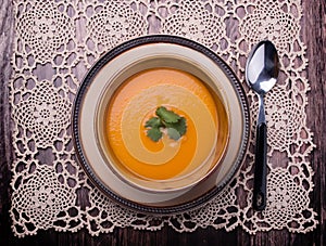 Top view closeup on carrot soup photo
