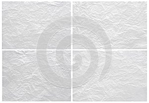 Closeup to white crumpled paper texture background. Set of four crumpled paper options,image