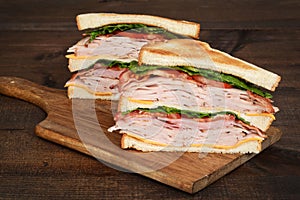 Closeup toasted chicken club sandwich