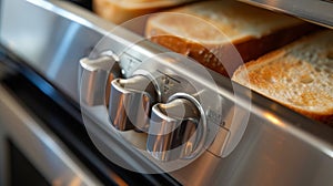 A closeup of a toasters browning control with options from light to dark photo