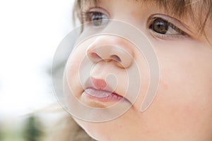 Closeup toddlers dreamy face