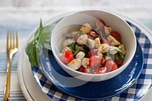 Closeup of tomato mozzarella salad