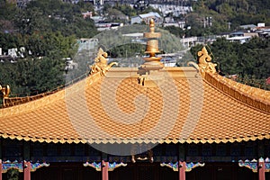 Closeup of the top of the Beijing Xiangshan Zongjing Dazhao Temple in China