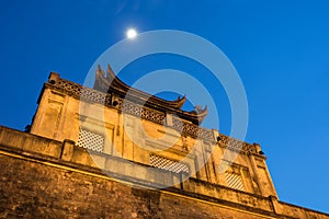 Closeup top of Central sector of Imperial Citadel of Thang Long,the cultural complex comprising the royal enclosure first built du