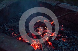 Closeup top-down shot of fire embers at night
