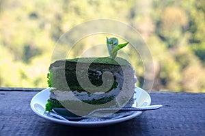 Closeup, Top of Green tea leaf in the morning, tea plantation, blurred background