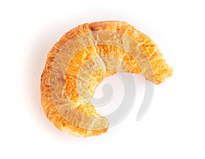 Closeup top view fresh croissant isolated on white background