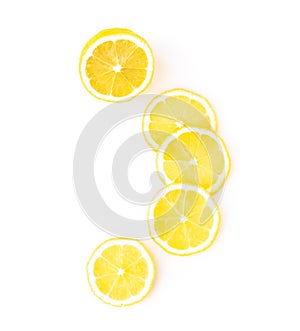 Closeup top view fresh lemon fruit slice on white background