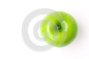 Closeup top view green apple on white background, fruit healthy