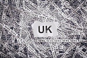 Closeup torn pieces and tapes of paper with the word UK.