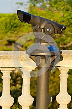 Closeup of a tower viewer in Montjuic viewpoint, Barcelona, Spain
