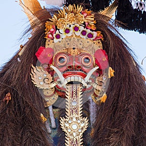 Closeup of traditional Balinese Barong mask in Indonesia
