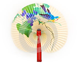 Closeup of Traditional Chinese fan isolated on white background.Chinese paper fan