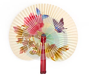 Closeup of Traditional Chinese fan isolated on white background.Chinese paper fan