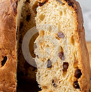 Closeup of traditional italian christmas fruit cake panettone