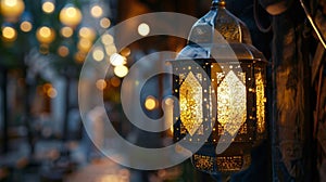 A closeup of a traditional lantern a symbol of light and hope during Eid alAdha festivities photo