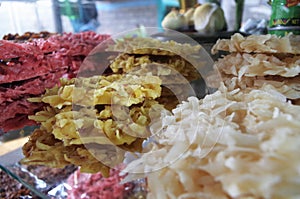 Traditional exotic coconout candy display in a Honduras market photo