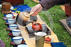 Closeup of traditional tea ceremony in asia style