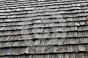 Closeup of a traditional wooden roof tile of an old house