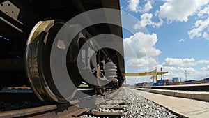 Closeup Train Wagon Stands on Track