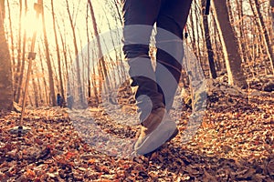 Closeup of trekking shoes.