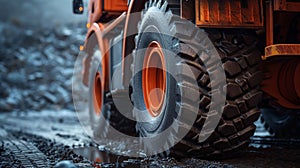 Closeup of a trucks mive wheel and tire showing the mive size and strength needed for heavyduty tasks