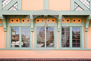 closeup of tudor window patterns and mullions
