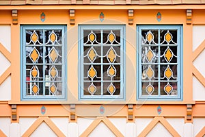 closeup of tudor window patterns and mullions