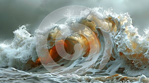 Closeup of a turbulent ocean wave captured in its powerful and destructive state