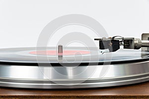 Closeup of turntable with vinyl record