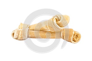 Closeup two artificial bone , dog toy for dog gnaw isolated on white background with clipping path