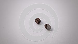 Closeup Two Coffee Bean White Background, Empty Space For Text