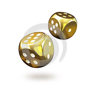 Closeup of two golden gambling dices