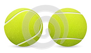 Closeup of two vector tennis balls isolated on white background.