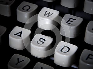 Closeup of typewriter keyboard, WASD highlighted photo