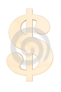 Closeup of unfinished wood dollar sign